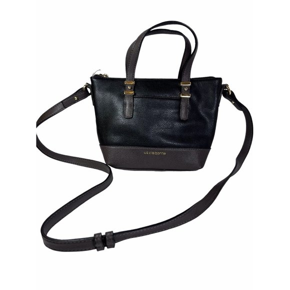 Liz Claiborne Kelsey Handbag Purse Mini Tote 7.5" Black & Grey Vegan Leather - Picture 5 of 16